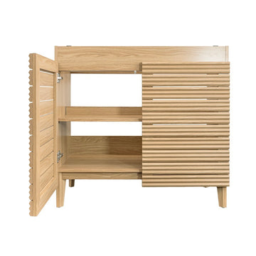 Calandre Thin Linear Slat Modern Farmhouse 2-Shelf Bath Vanity Cabinet Only (Sink Basin not Included)